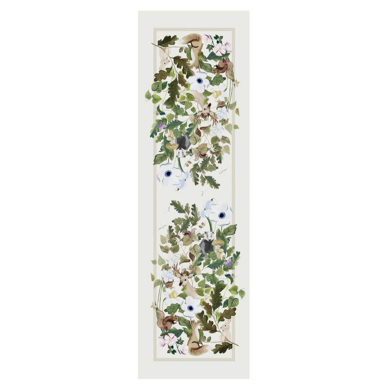 Runner 100% lino decorato con animali del bosco, dimensioni 170 x 45 cm, made in Italy